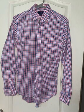 Vineyard Vines Men's Pink and Blue Check Button-Down Shirt Slim Fit
